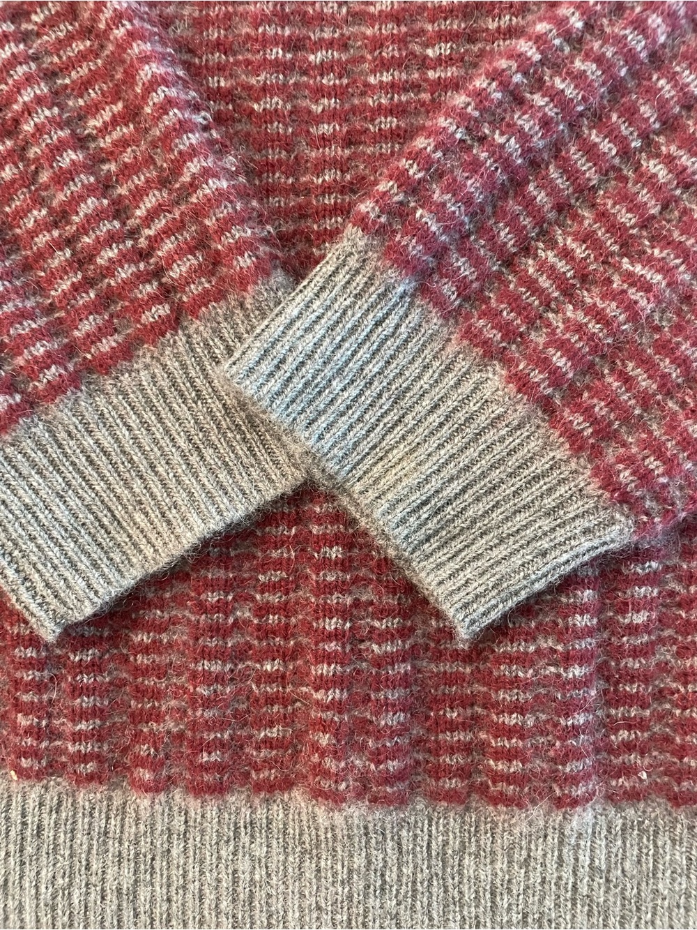 Saks Fifth Avenue Cashmere Sweater Maroon and Grey Striped Mens XL Crewneck - Picture 4 of 12